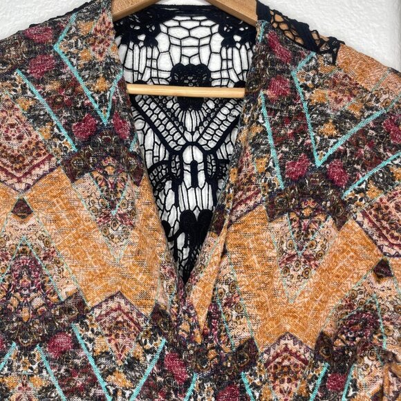 Xhilaration Women's Open Front Kimono Cardigan Cover-Up Bohemian Crochet Back L - Picture 3 of 7